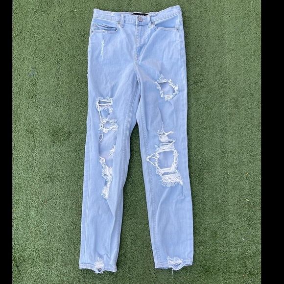 Express girlfriend high rise jeans size 0 Preowned super distressed casual date - Picture 1 of 5
